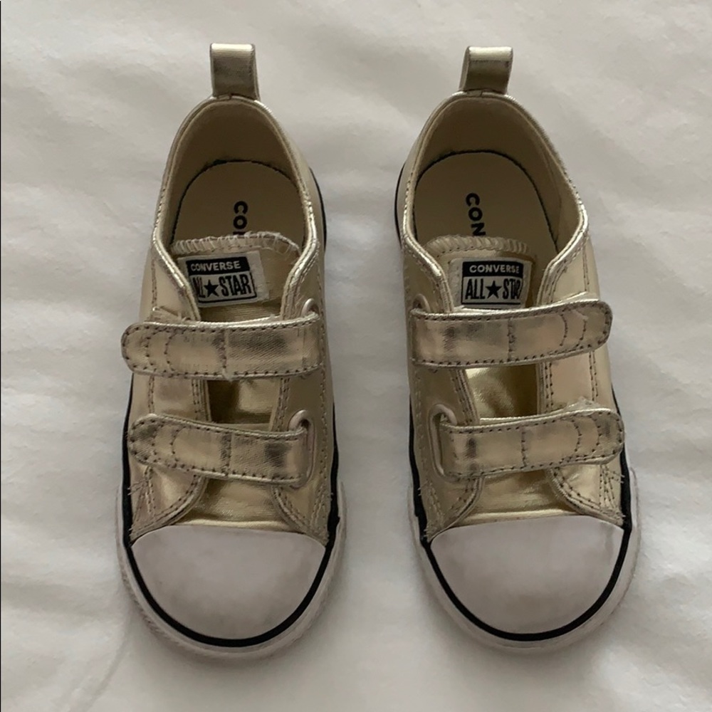 Little Girls Gold Velcro Converse Sneakers